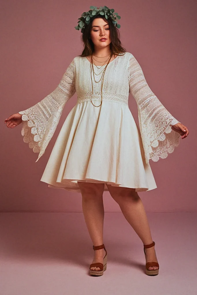 Plus Size Bohemian Crochet Lace Summer Wedding Dress