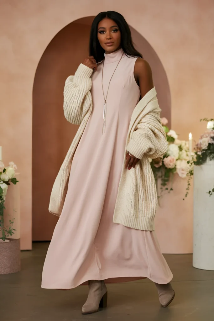 Winter Birthday Pink Maxi Dress Outfit For Black Women