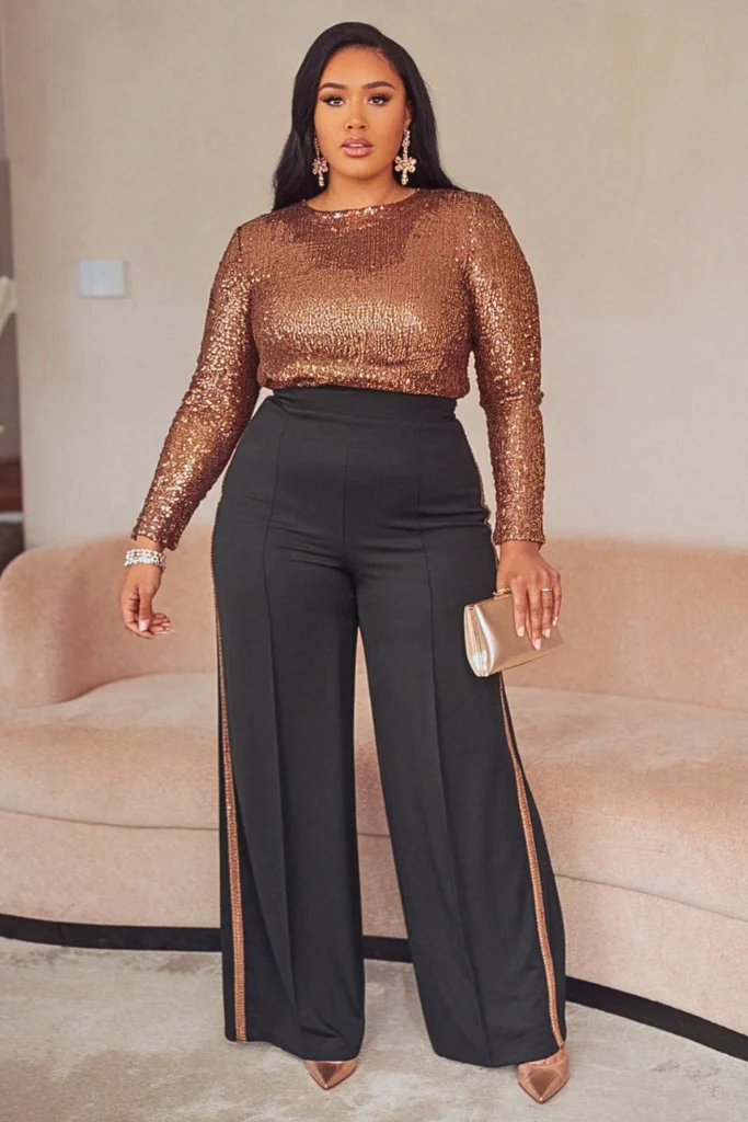 Plus Size Sequin Top Dressy Fall Outfit