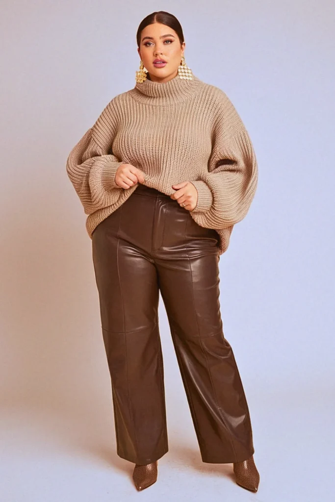 Plus Size Fall Faux Leather Pants Birthday Outfit