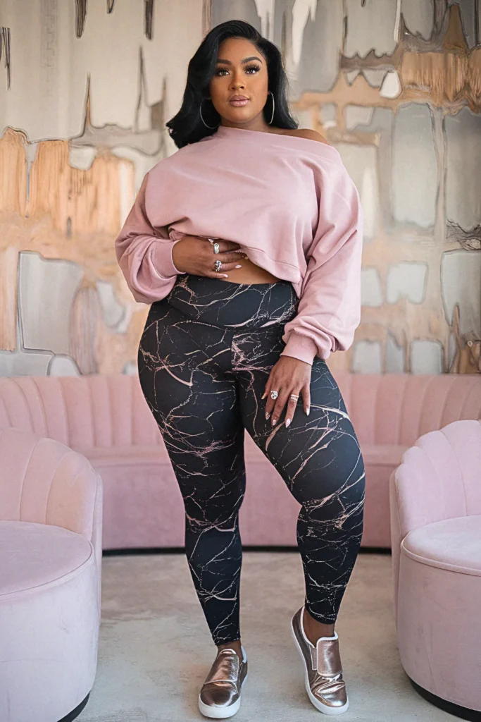 Plus Size Marble-Print Performance Legging Outfit