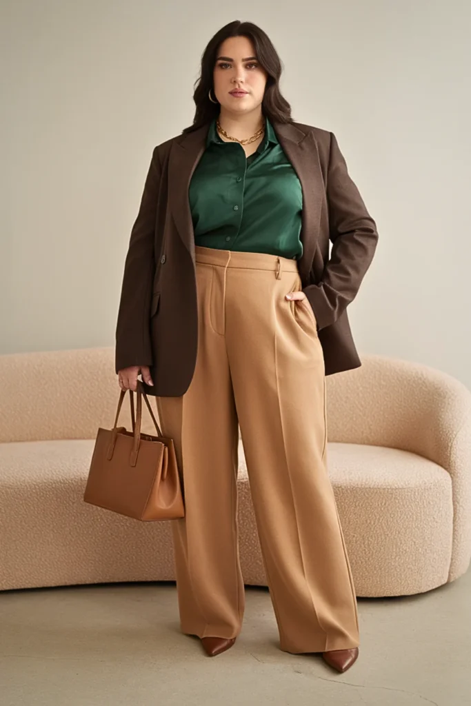 Plus Size Emerald Green Blouse Autumn Outfit