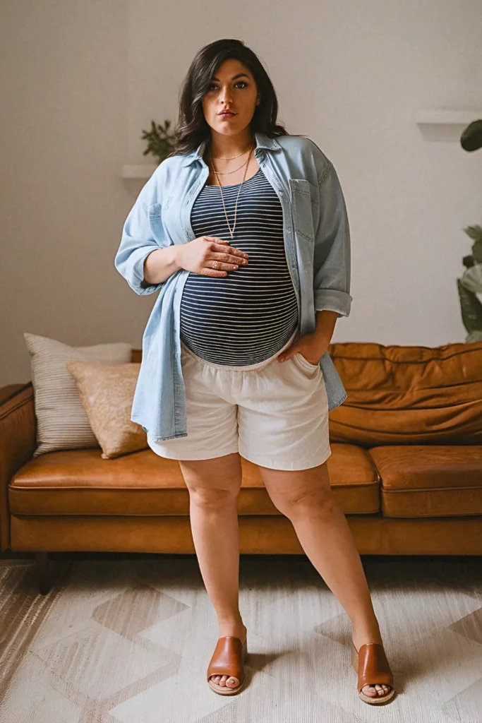 Plus Size Summer Denim Shirt Pregnancy Outfit