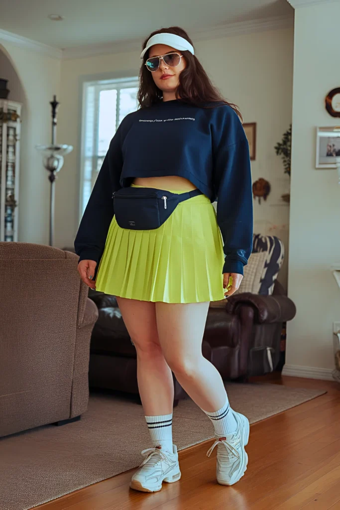 Plus Size Neon Pleated Tennis Summer Skirt Outfit