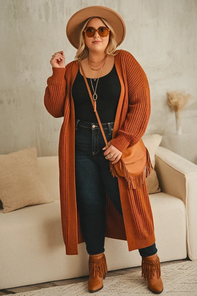 Plus Size Cardigan Wrap Cozy Fall Outfit