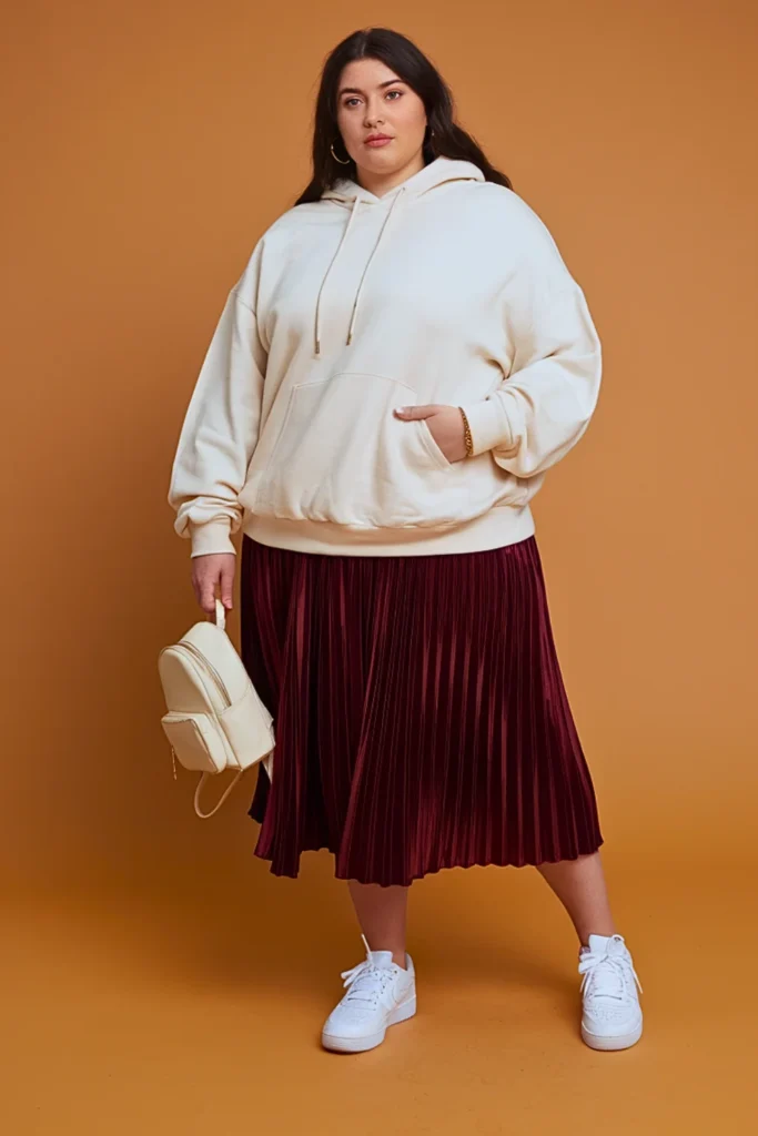 Plus Size Hoodie and Midi Skirt Trendy Autumn Outfit