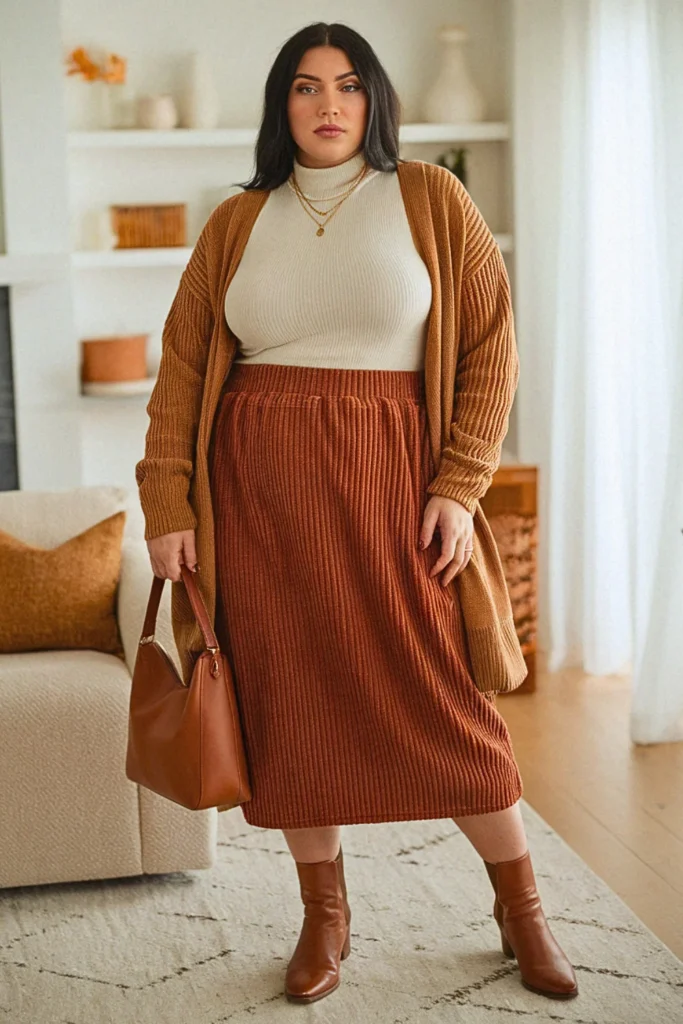 Plus Size Chenille Midi Fall Skirt Outfit