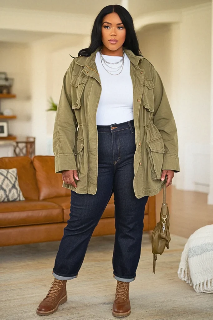 Plus Size Utility Jacket Casual Fall Outfit