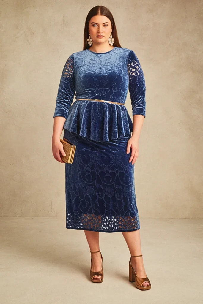 Plus Size Velvet Burnout Midi Wedding Guest Dress