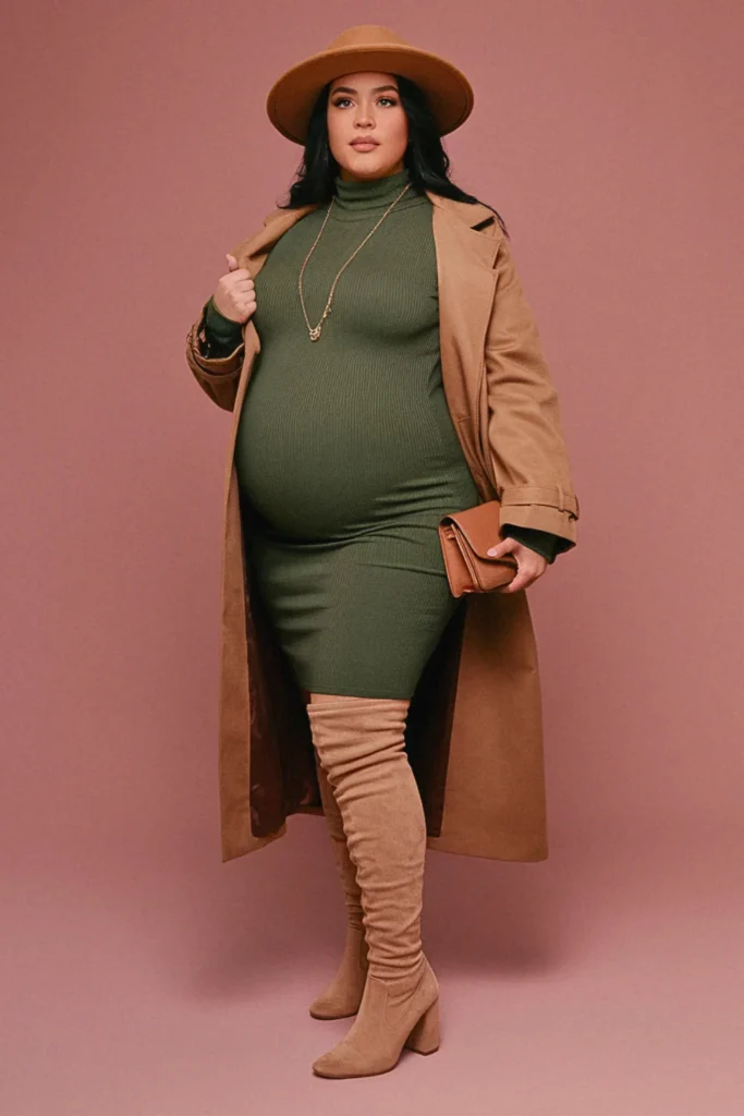 Plus Size Fall Turtleneck Dress Photoshoot Maternity Outfit