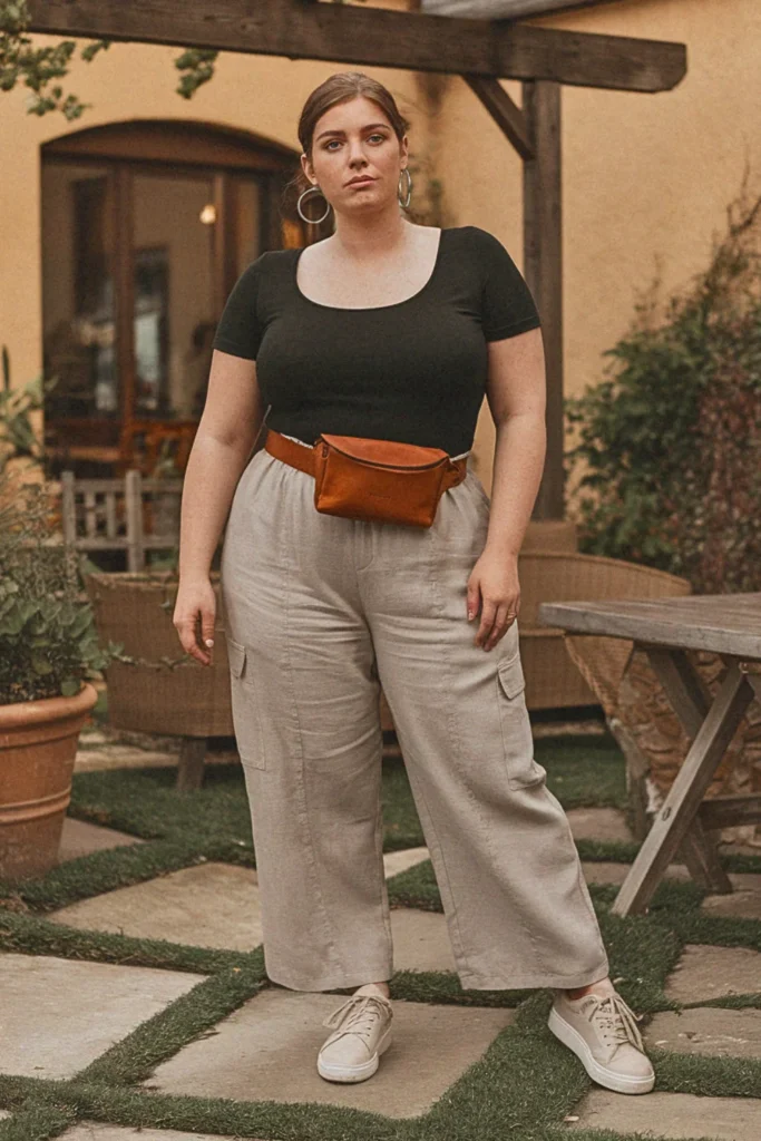 Plus Size Linen Cargo Pants Summer Outfit