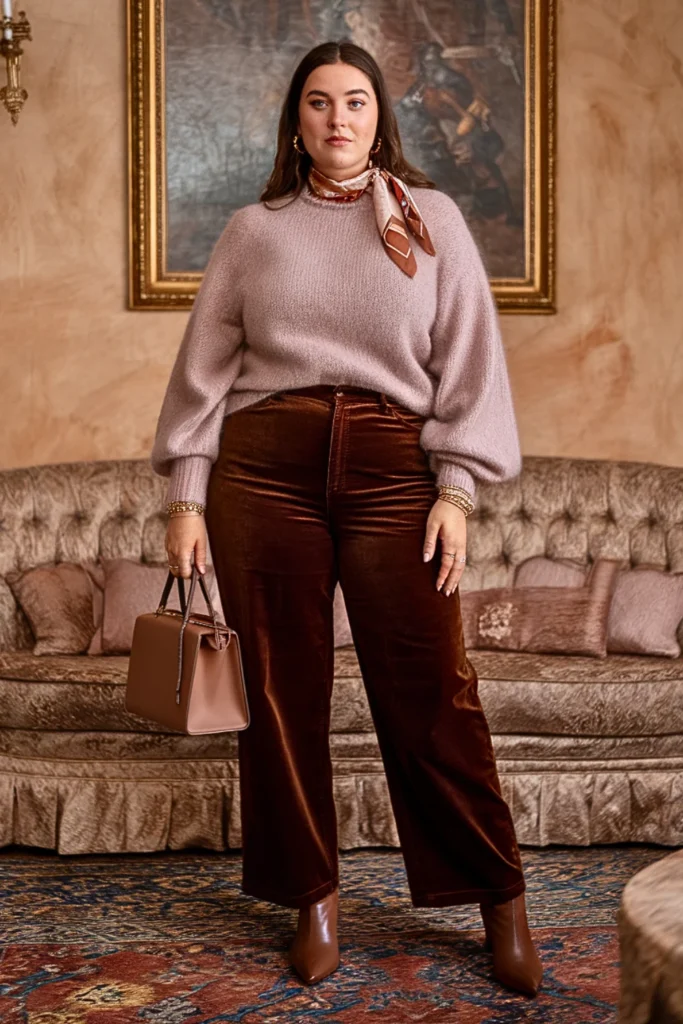 Plus Size Mohair Sweater With Corduroy Pants Winter Outfit