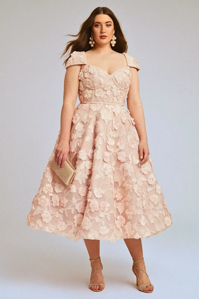 Plus Size AppliqueÌ Sweetheart Neckline Wedding Guest Dress