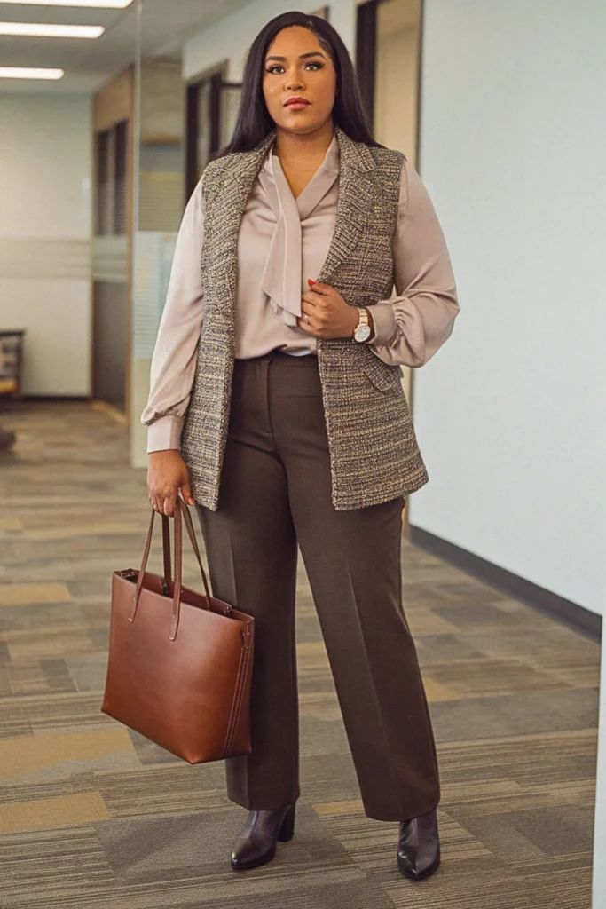 Plus Size Fall Vest Layering Business Casual Outfit