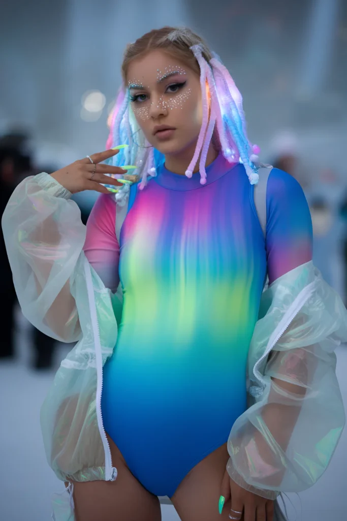 Winter Ombre Bodysuit Outfit For Rave Festivals