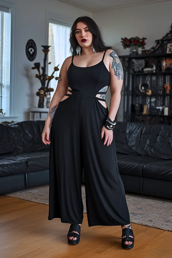 Plus Size Vertical Cutout Jumpsuit Summer Goth Outfit