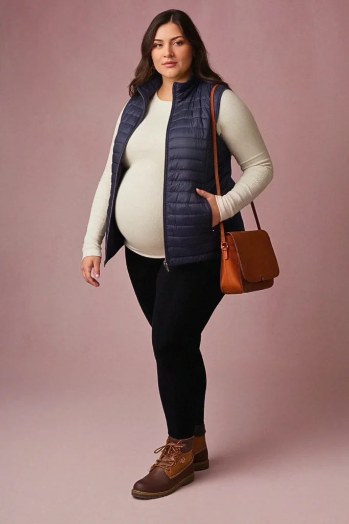 Plus Size Fall Vest and Leggings Maternity Outfit