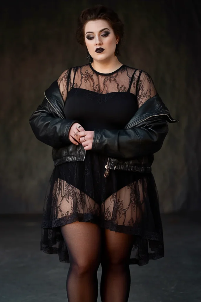 Plus Size Goth Sheer Overlay Dark Fall Outfit