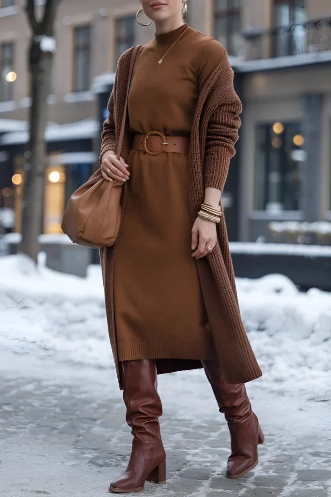 Stockholm Style Winter Sweater Dress Outfit