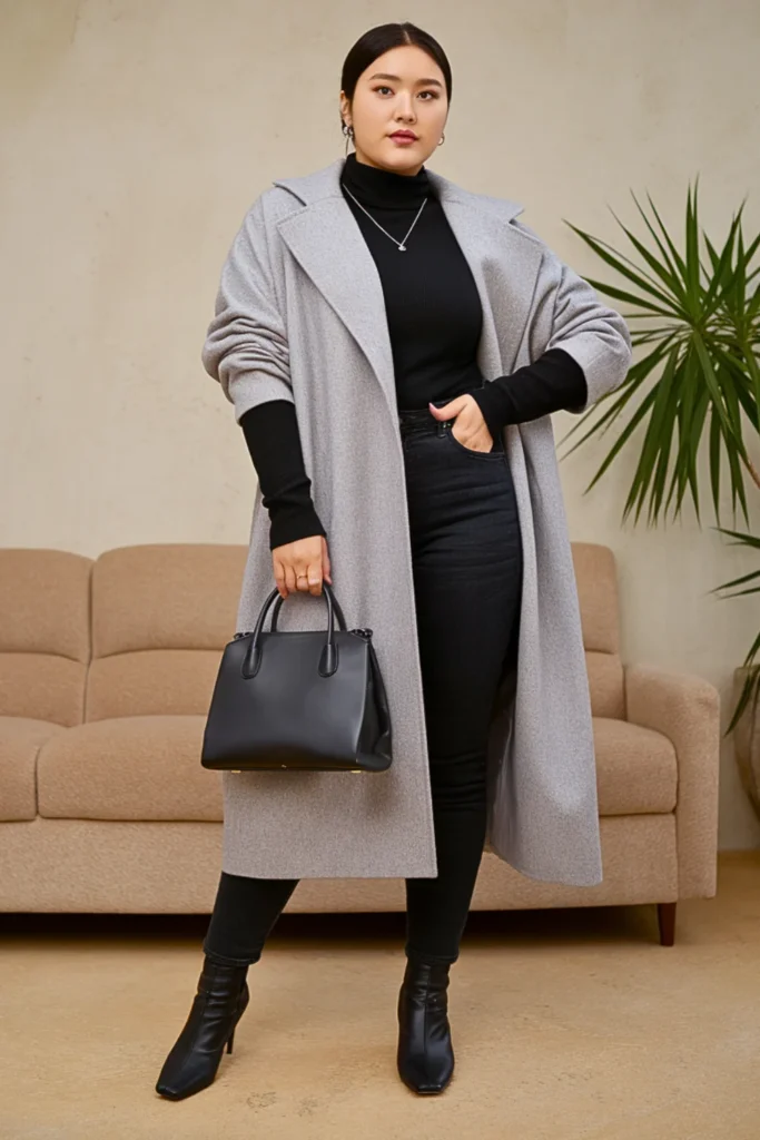 Plus Size Korean Wool Coat Autumn Outfit
