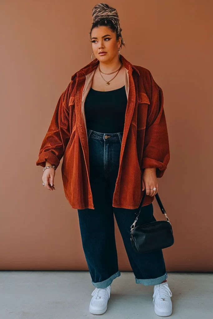 Plus Size Shacket and Tank Top Casual Autumn Outfit