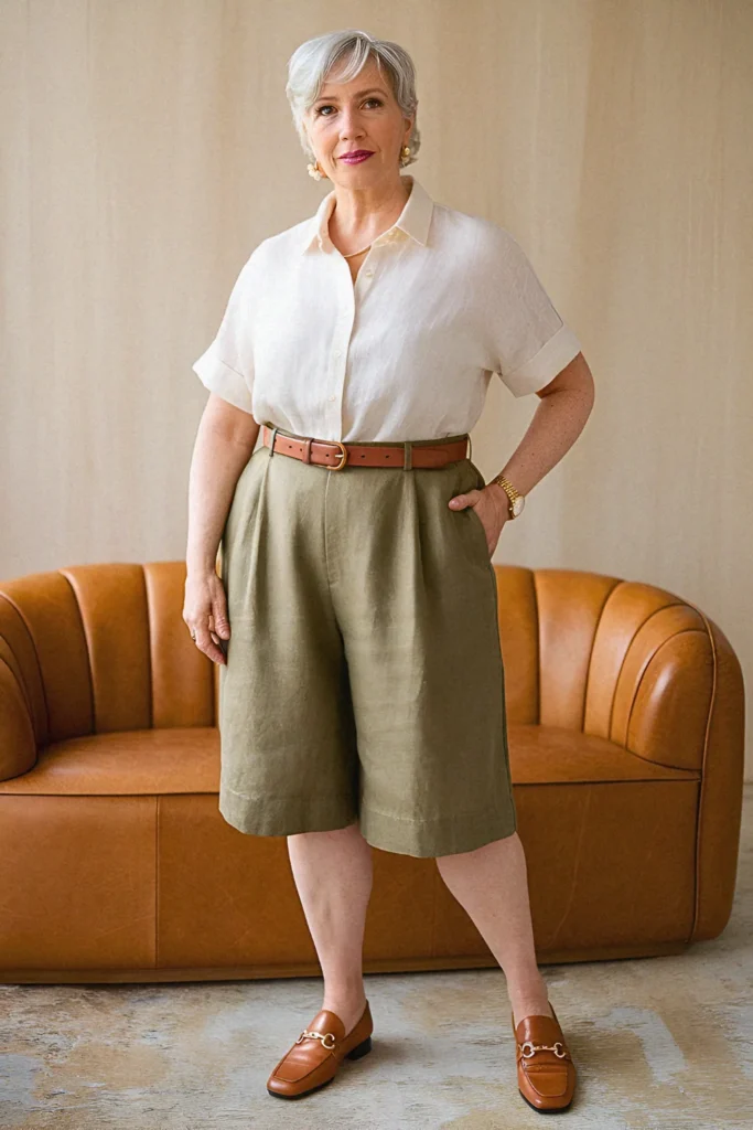 Plus Size Structured Linen Shorts Summer Outfit