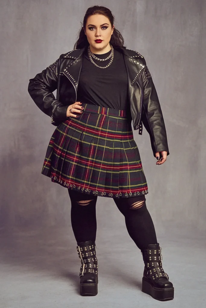 Plus Size Fall Plaid Skirt Punk Grunge Outfit