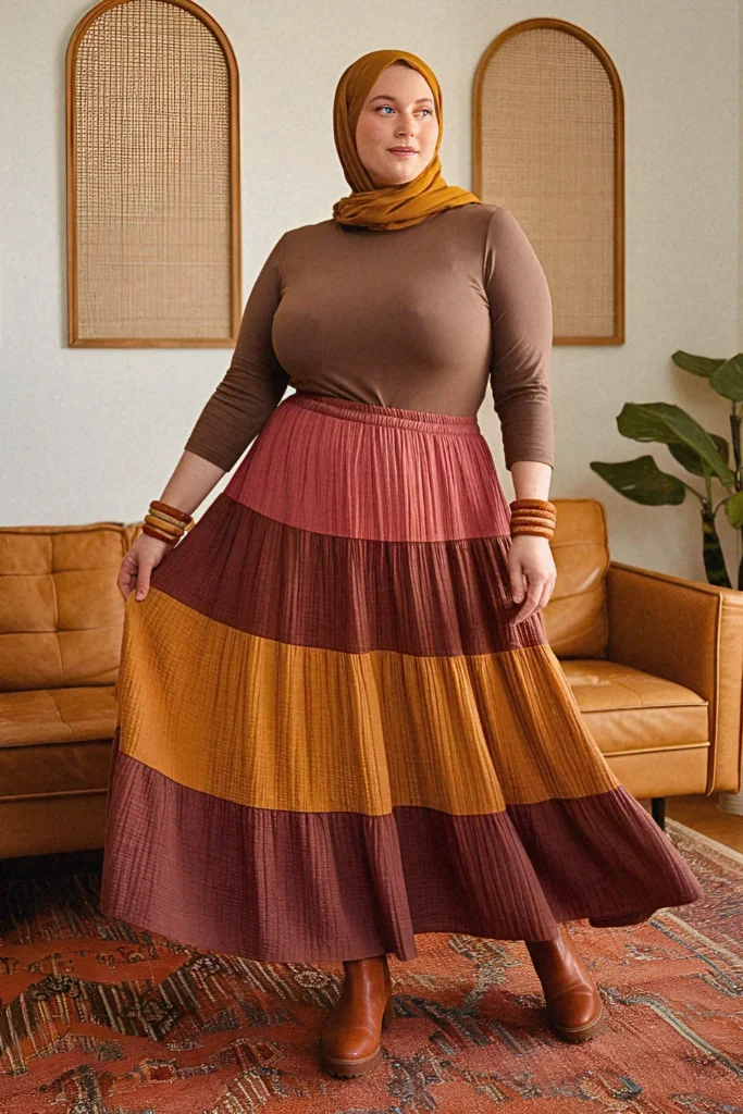 Bohemian Sunset Tiered Skirt Hijabi Outfit