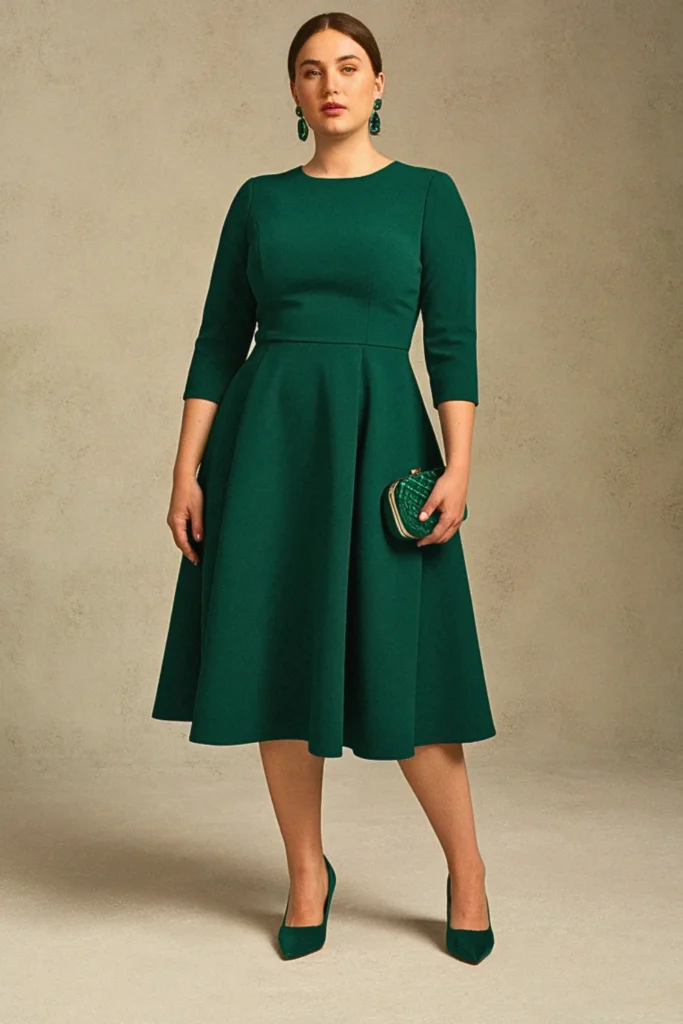 Petite Plus Size Emerald Green Fit-and-Flare Wedding Guest Dress