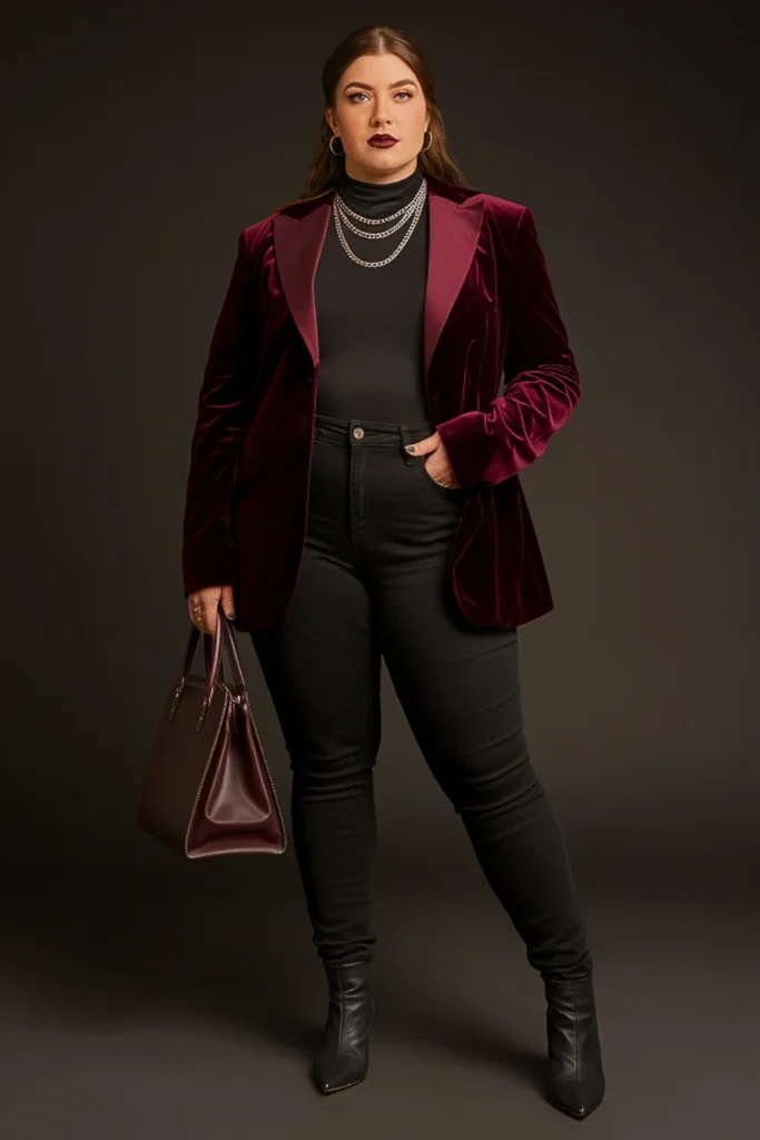 Plus Size Goth Velvet Blazer Victorian Fall Outfit