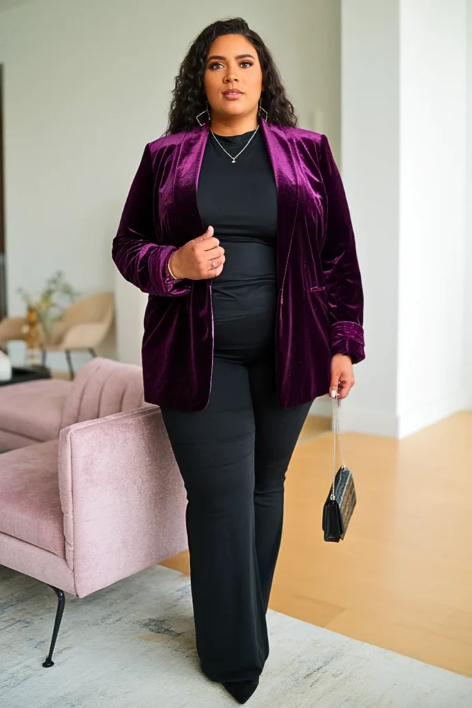 Plus Size Cute Velvet Blazer Autumn Outfi