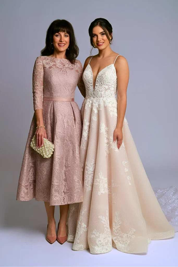 Vintage-Inspired Dusty Rose Lace A-Line Mother of the Bride Dress