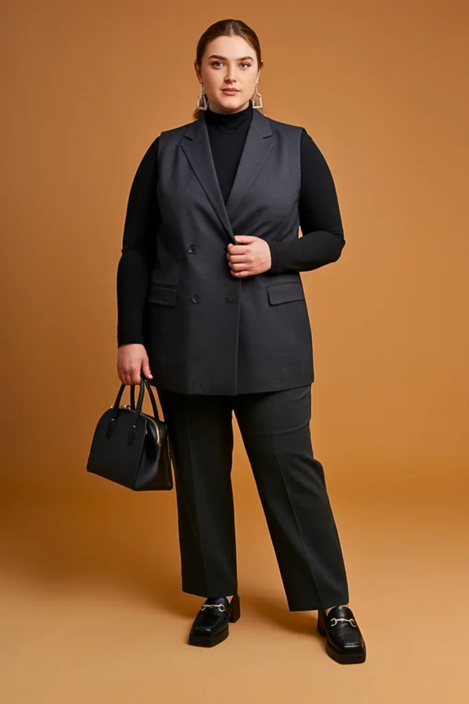 Plus Size Autumn Turtleneck Layered Professional Work Outfit