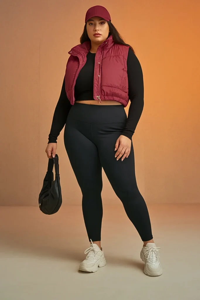 Plus Size Puffer Vest and Leggings Athleisure Autumn Outfit