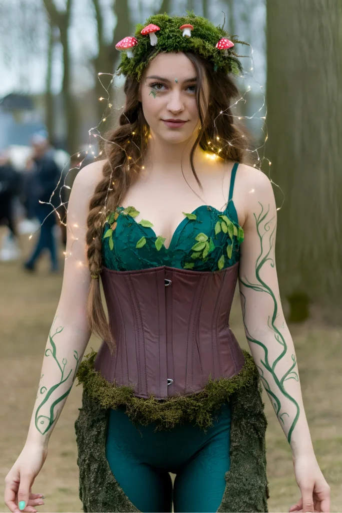 Winter Leafy Green Bodysuit Outfit For Rave Festivals