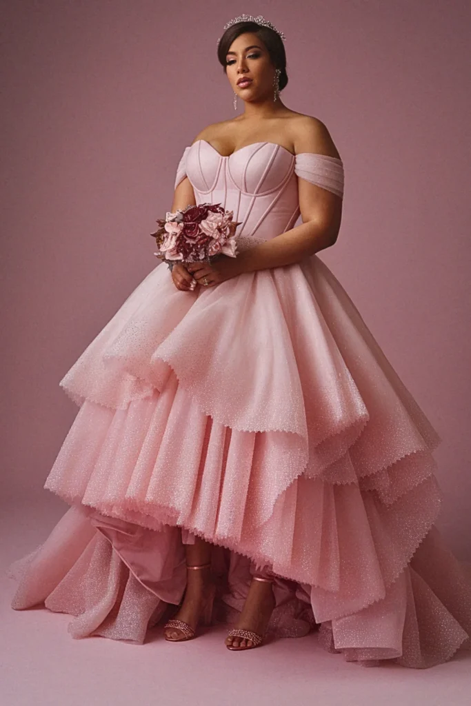 Blush OmbreÌ Tulle Ball Gown Wedding Dress