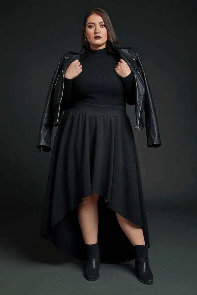 Plus Size Goth High-Low Skirt Dark Fall Outfit
