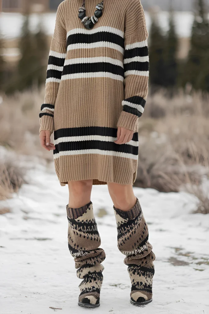 Winter sweater dress and slouchy knee-high Boots Outfit