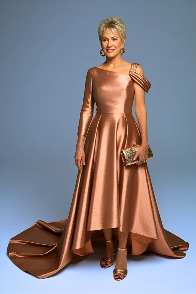 Copper LameÌ PlisseÌ Mother of the Bride Dress