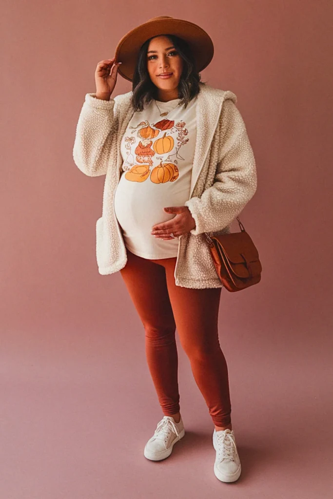 Plus Size Fall Graphic Tee Casual Maternity Outfit