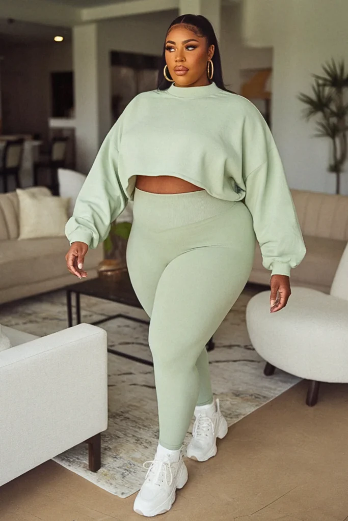 Plus Size Casual Pullover Sweatshirt Sneaker Fall Outfit