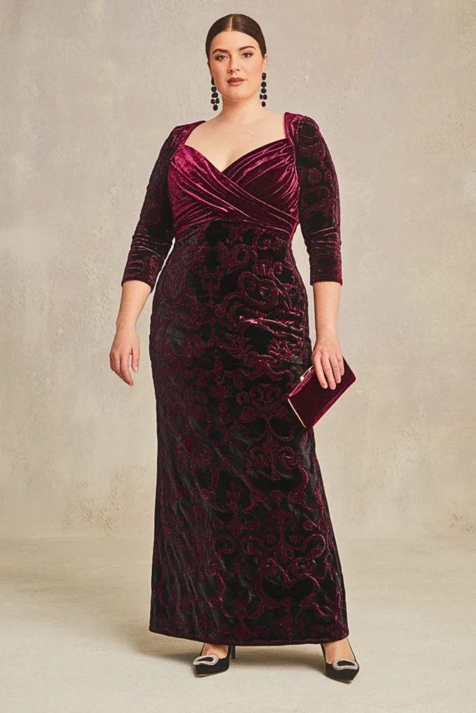 Plus Size Black Tie Burnout Velvet Wedding Guest Dress