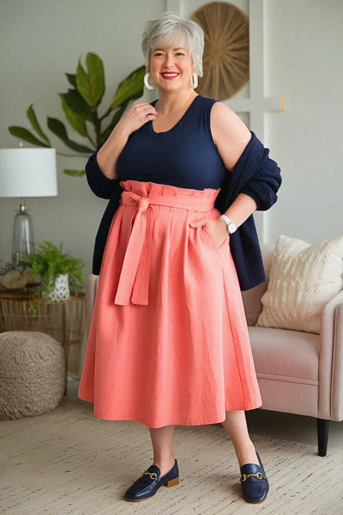 Plus Size Paperbag Waist Skirt Summer Outfit