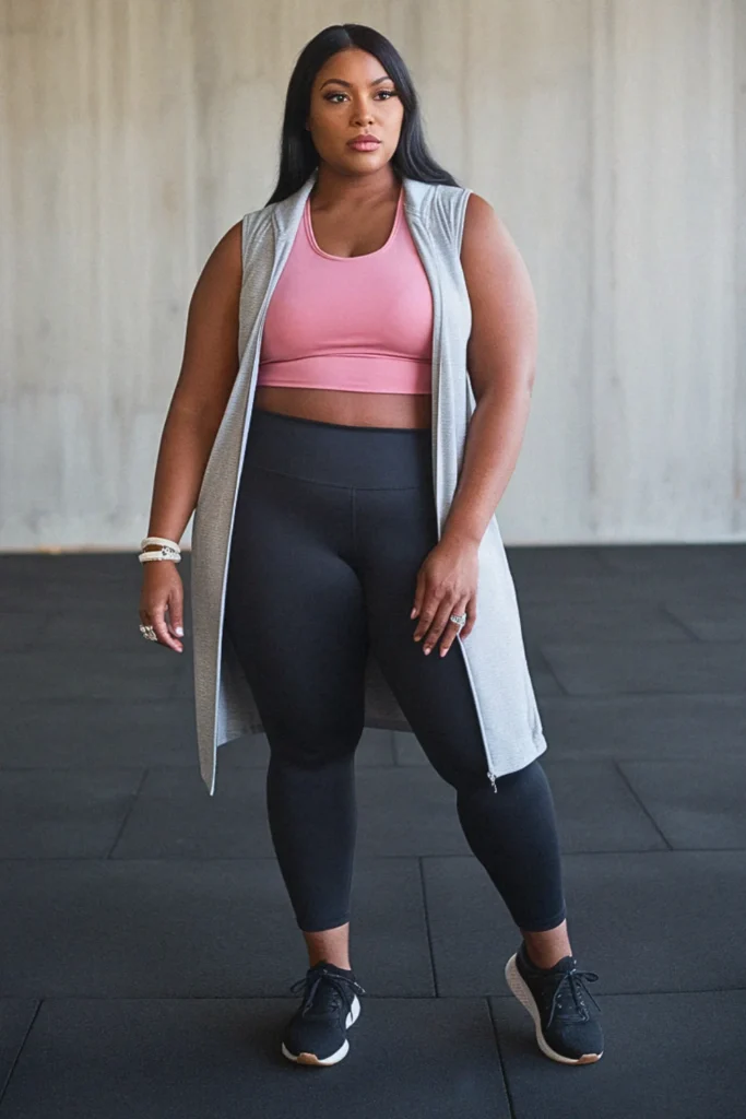 Plus Size Fall Longline Vest and Layered Tanks Athleisure Outfit