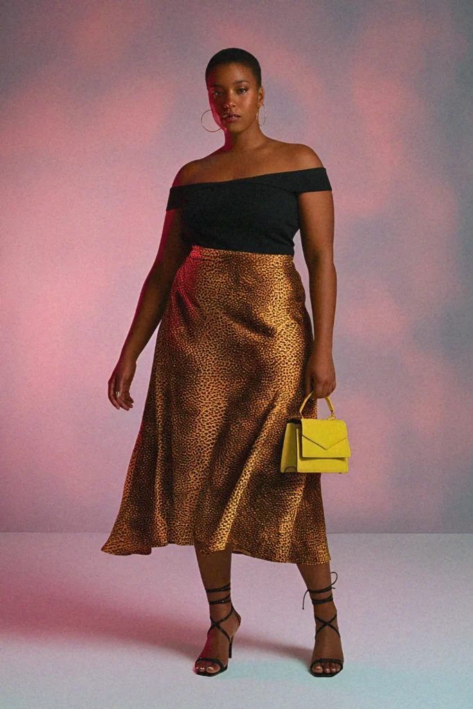 Plus Size Aesthetic Satin Bias-Cut Midi Skirt Summer Outfit