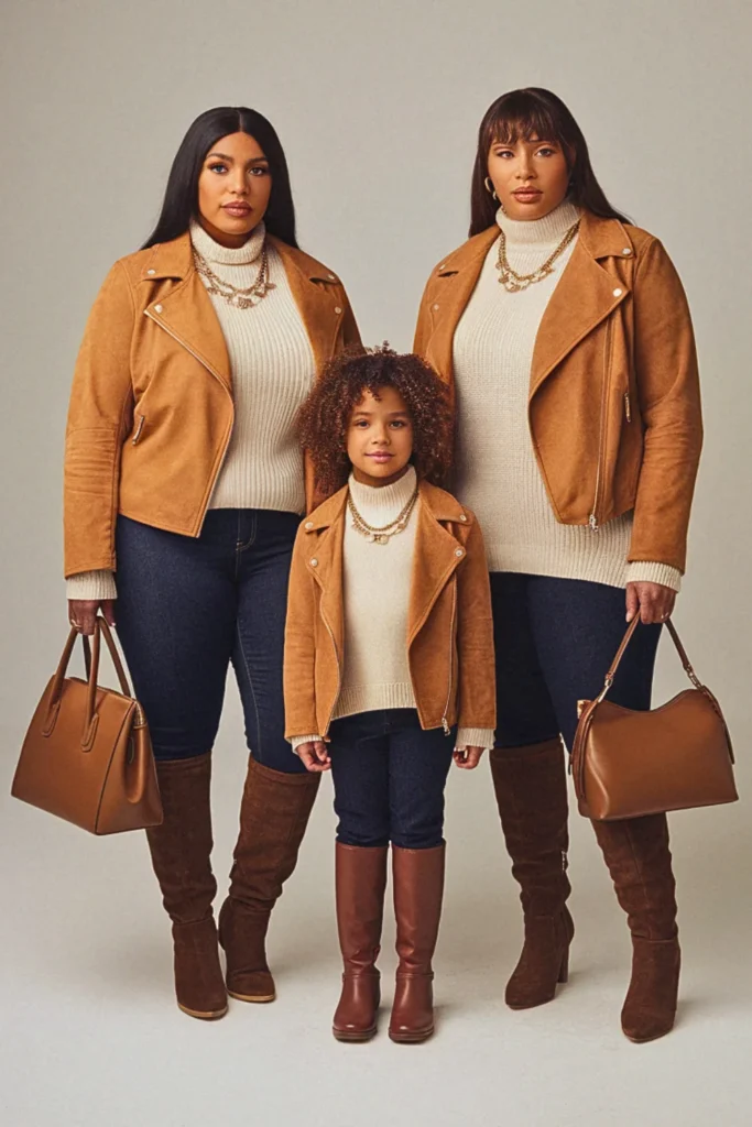 Plus Size Fall Caramel Suede Moto Jacket Family Outfit