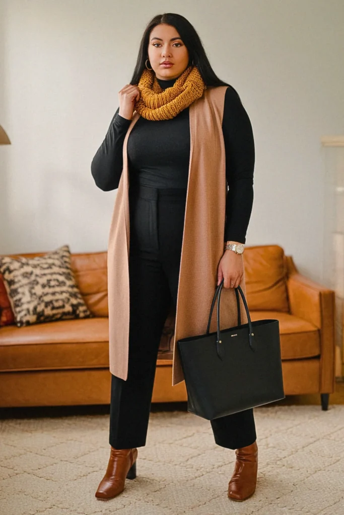 Plus Size Vest and Turtleneck Fall Outfit