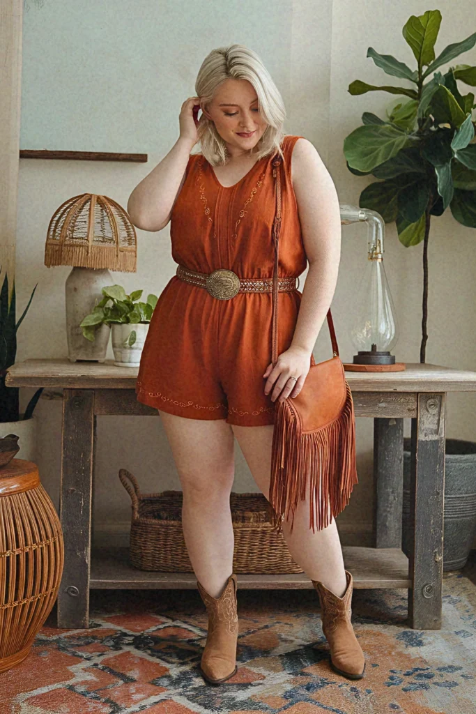 Plus Size Summer Western Romper Nashville Outfit