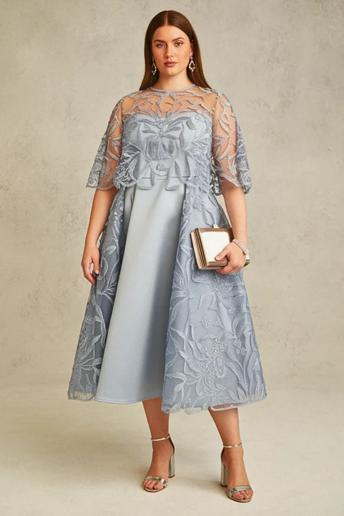 Plus Size Beach Embroidered Tulle Overlay Wedding Guest Dress