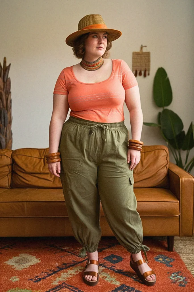 Plus Size Summer Drawstring Cargo Vacation Outfit